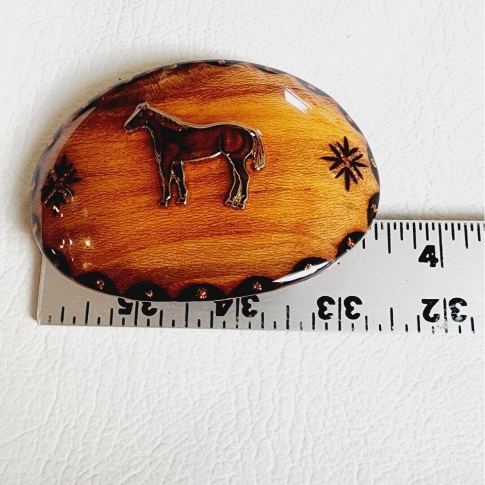 Vintage Belt Buckle Wooden Horse Lacquered Wood Handmade Retro 80s - Picture 6 of 6